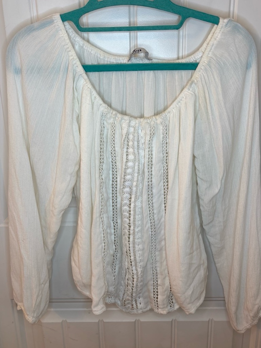 Hollister Cream Lace-Trim Peasant Tunic
